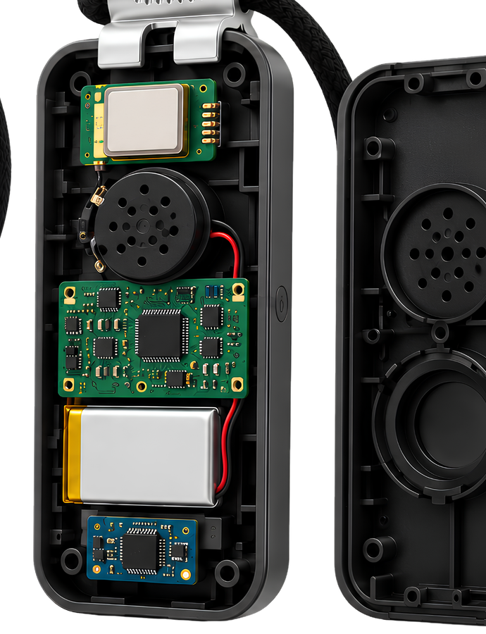 The DDD pendant opened to show its internal components